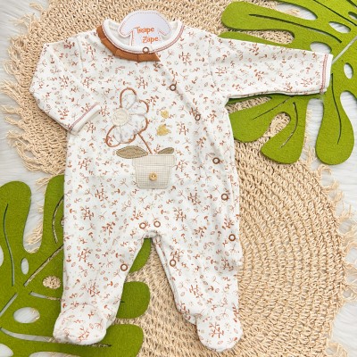 Macacão Trape Zape - Vaso de Flores - Ferrugem e Off White